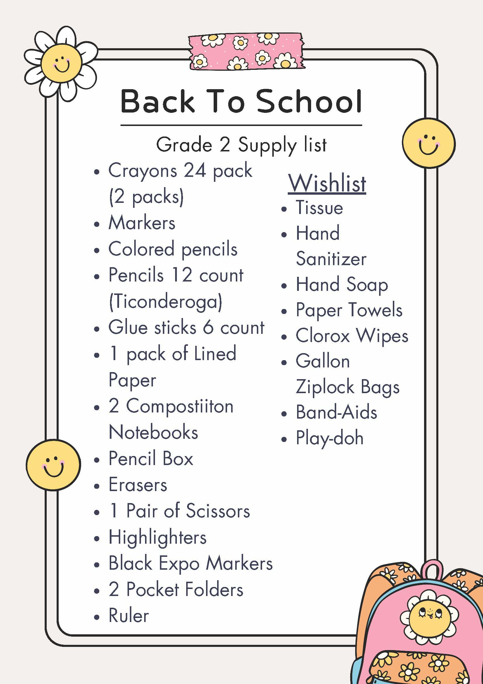 School Supply Lists per grade