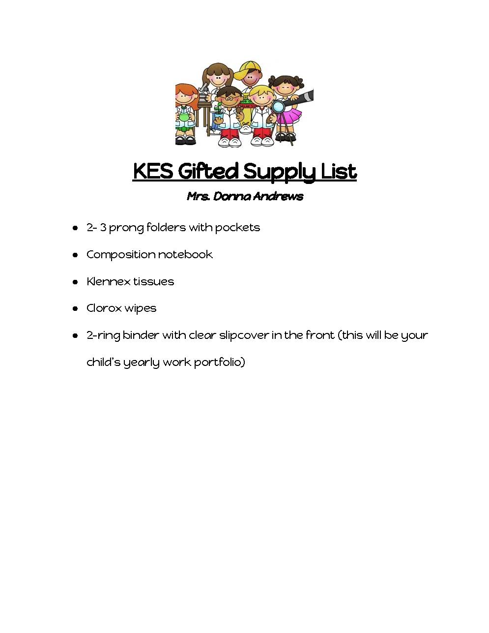 School Supply Lists per grade