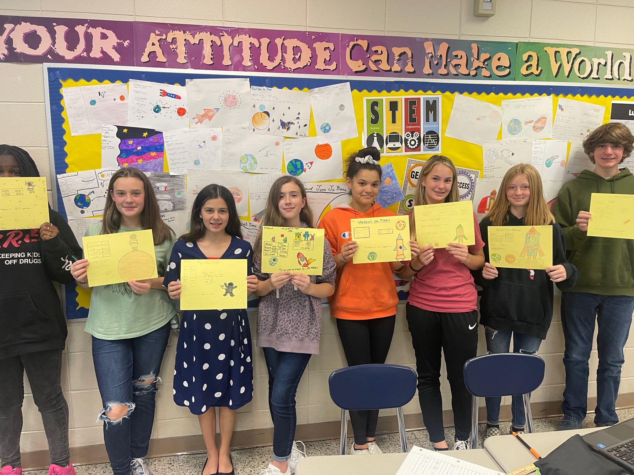 group of students displaying their paintings