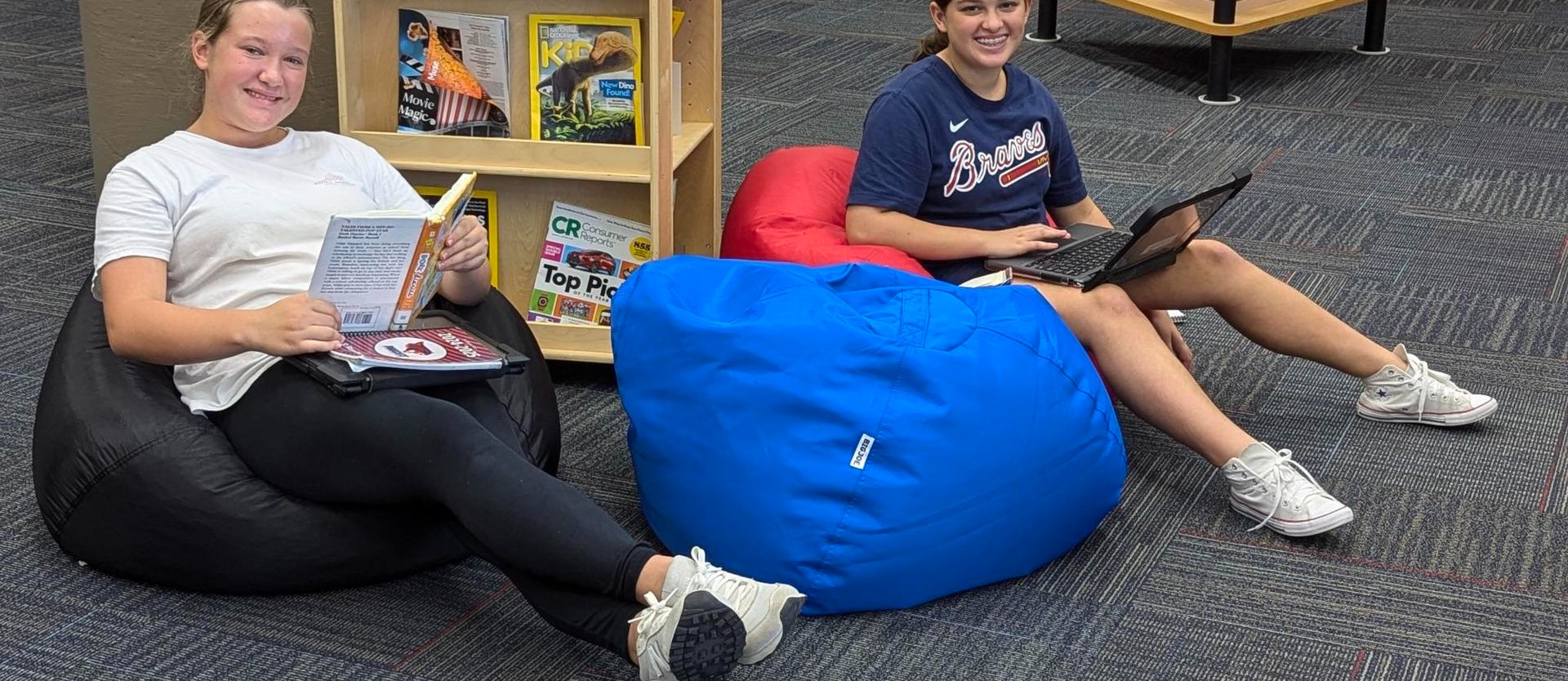 students at library