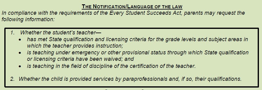 Parent right to know information on how to request.