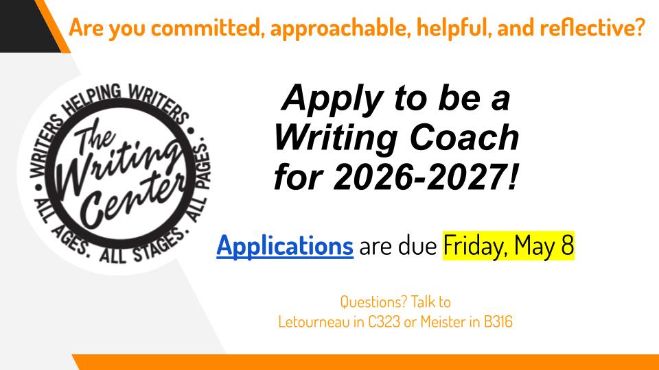 Apply to be a Writing Coach for 2026-2027! Apply to be a Writing Coach for 2026-2027!