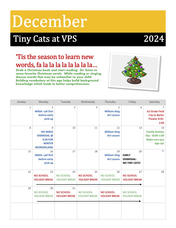 Tiny Cats Calendar December 2024