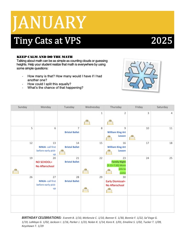 Jan Tiny Cats Calendar