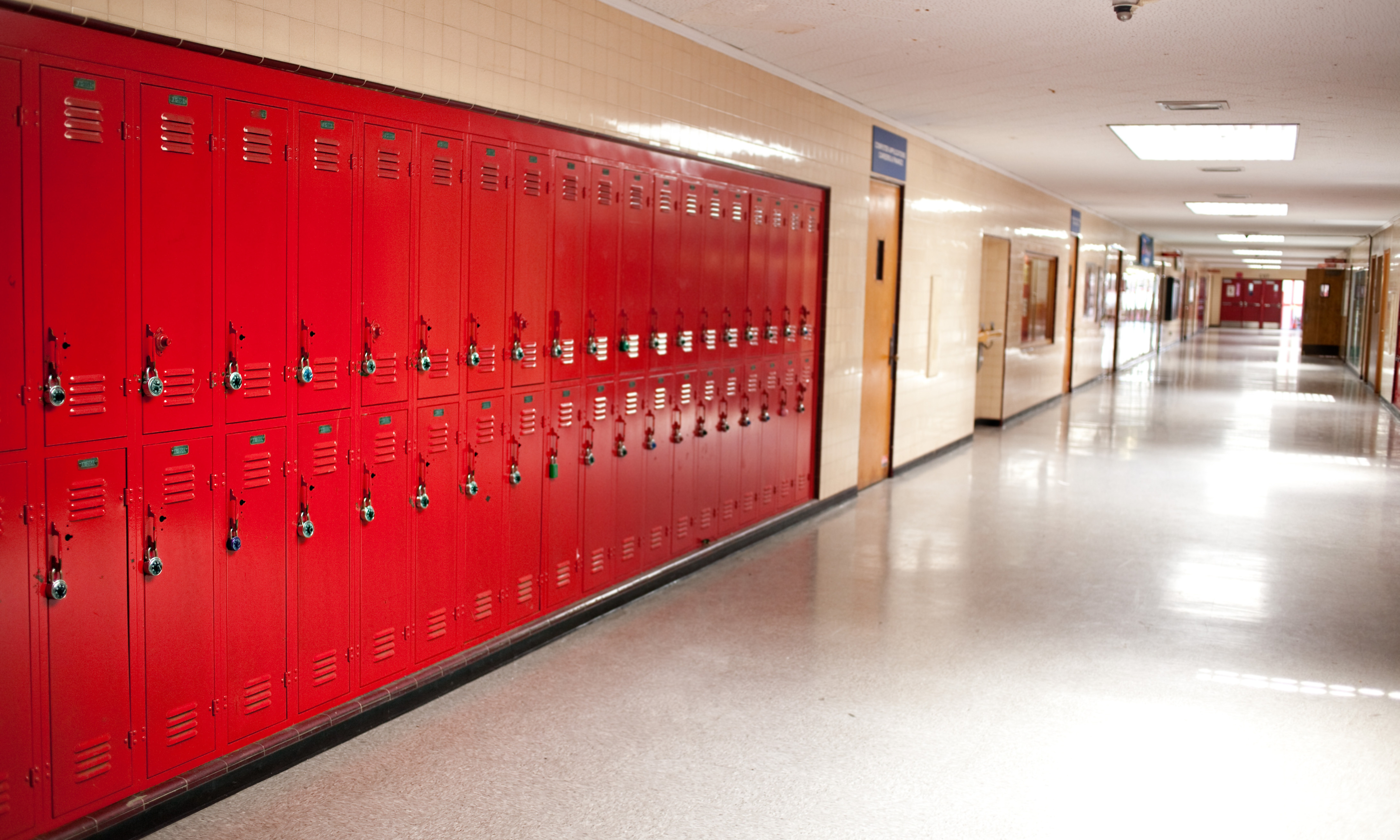 red lockers in the hallway