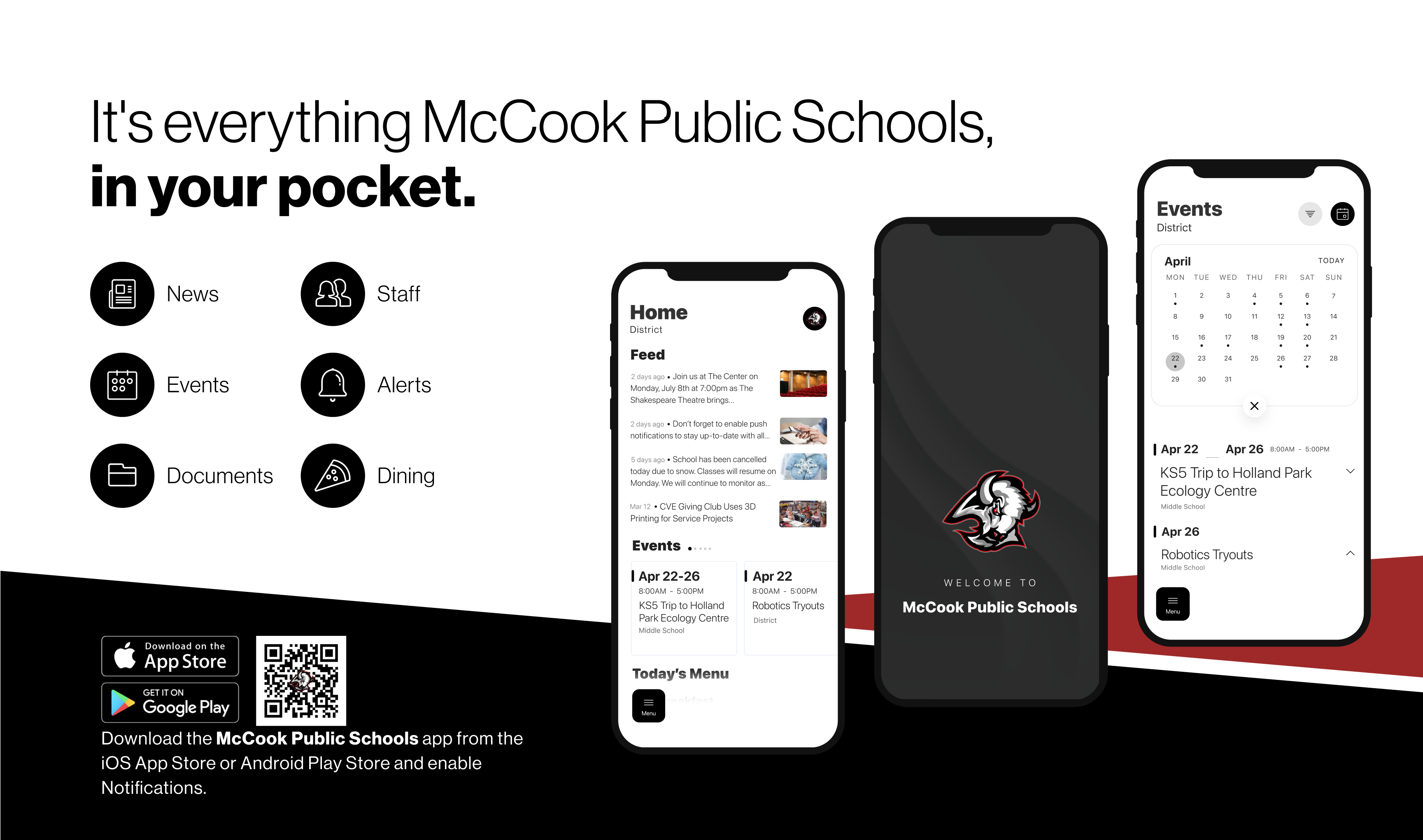 Advertisement: New App for McCook Public Schools. Download on the iOS app store or Android play store.