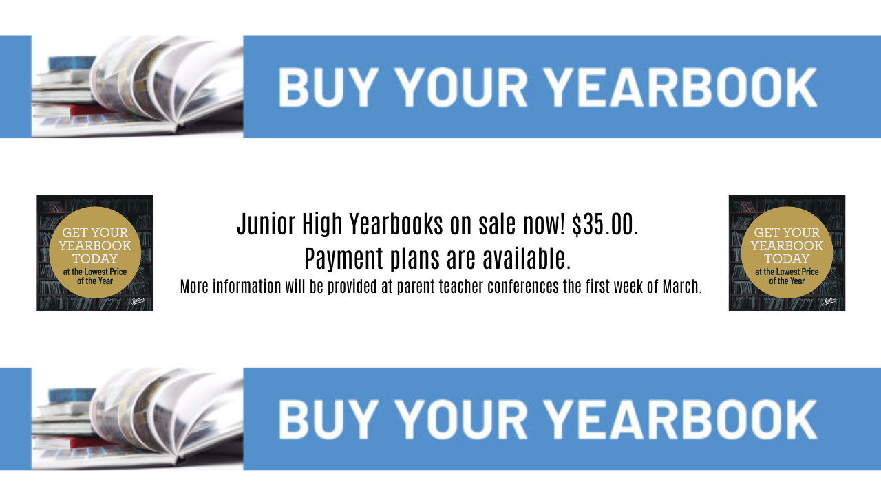 Advertisement for Junior High Yearbook. Yearbooks are $35 and can be ordered from Josten's.