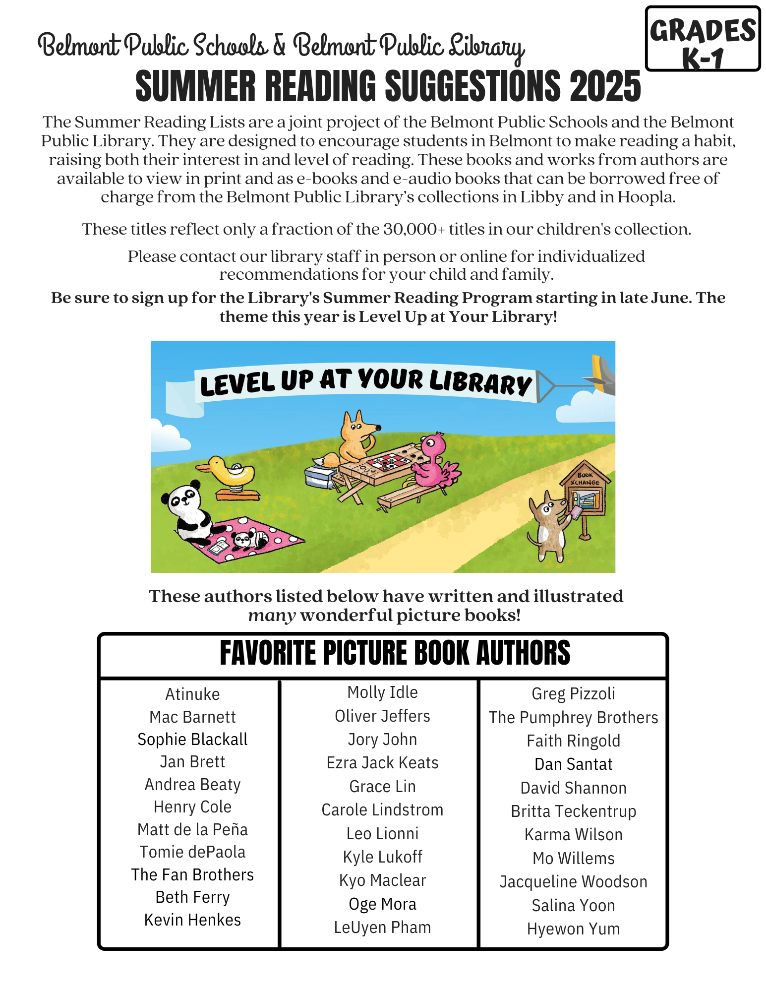 Summer Reading List Gr K-1