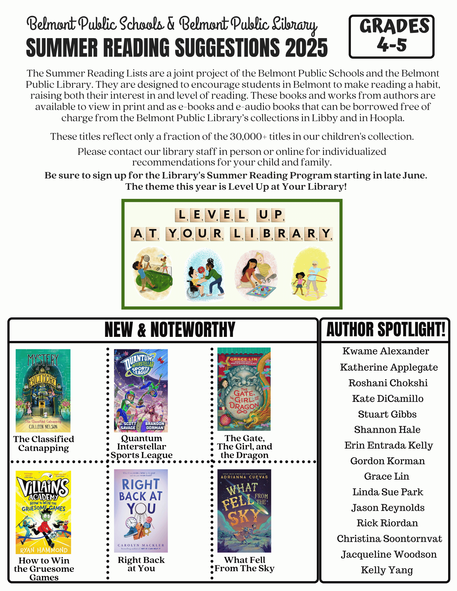 Summer 2025 Reading Suggestions Grades 4-5