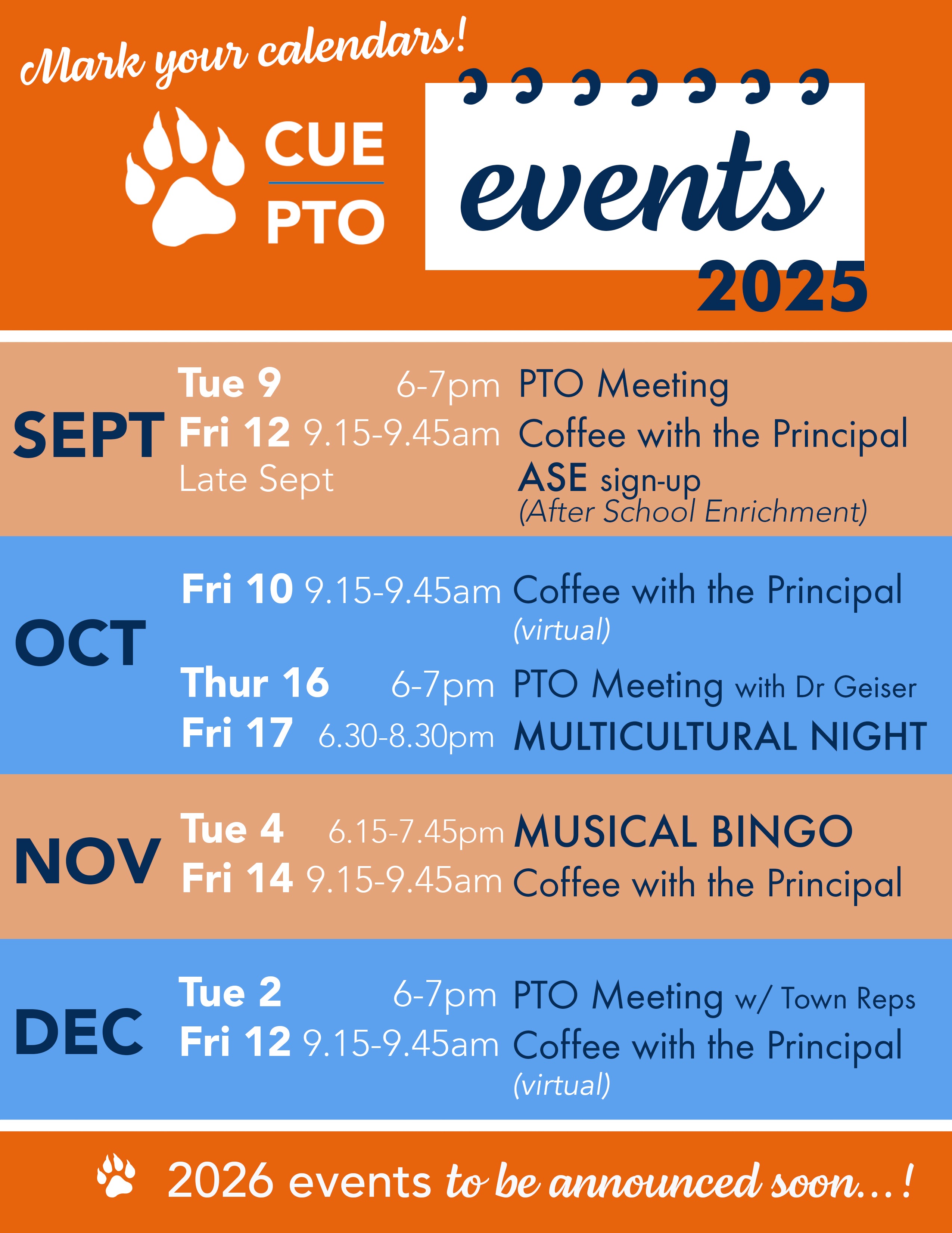 Calendar of PTO events