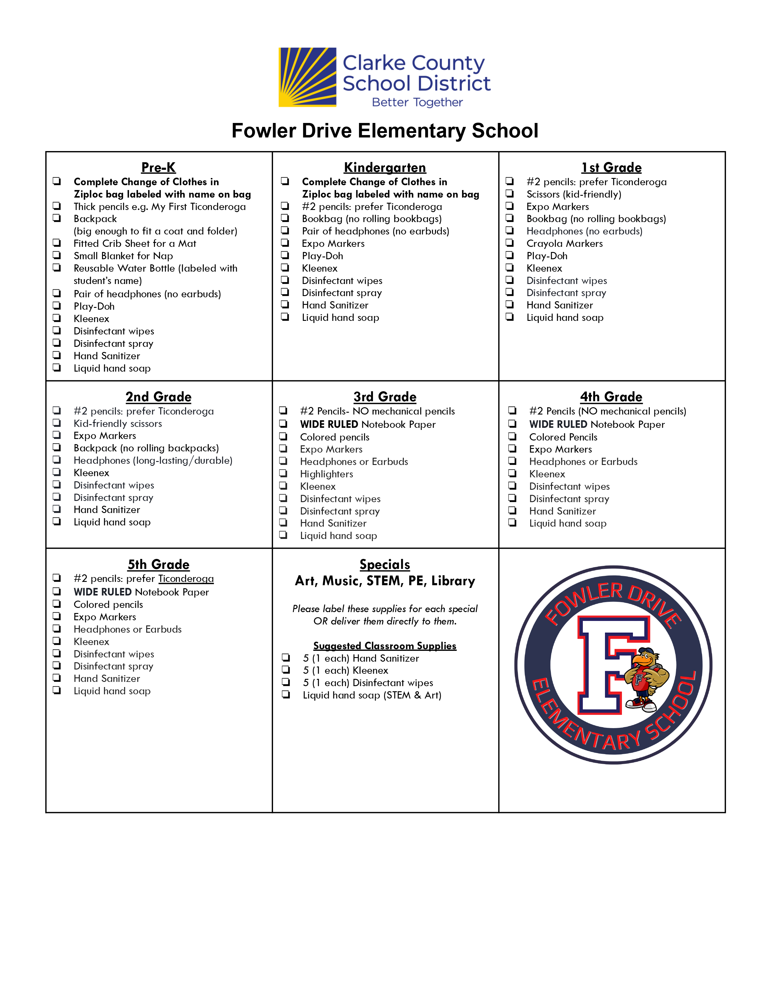 Fowler school supplies English
