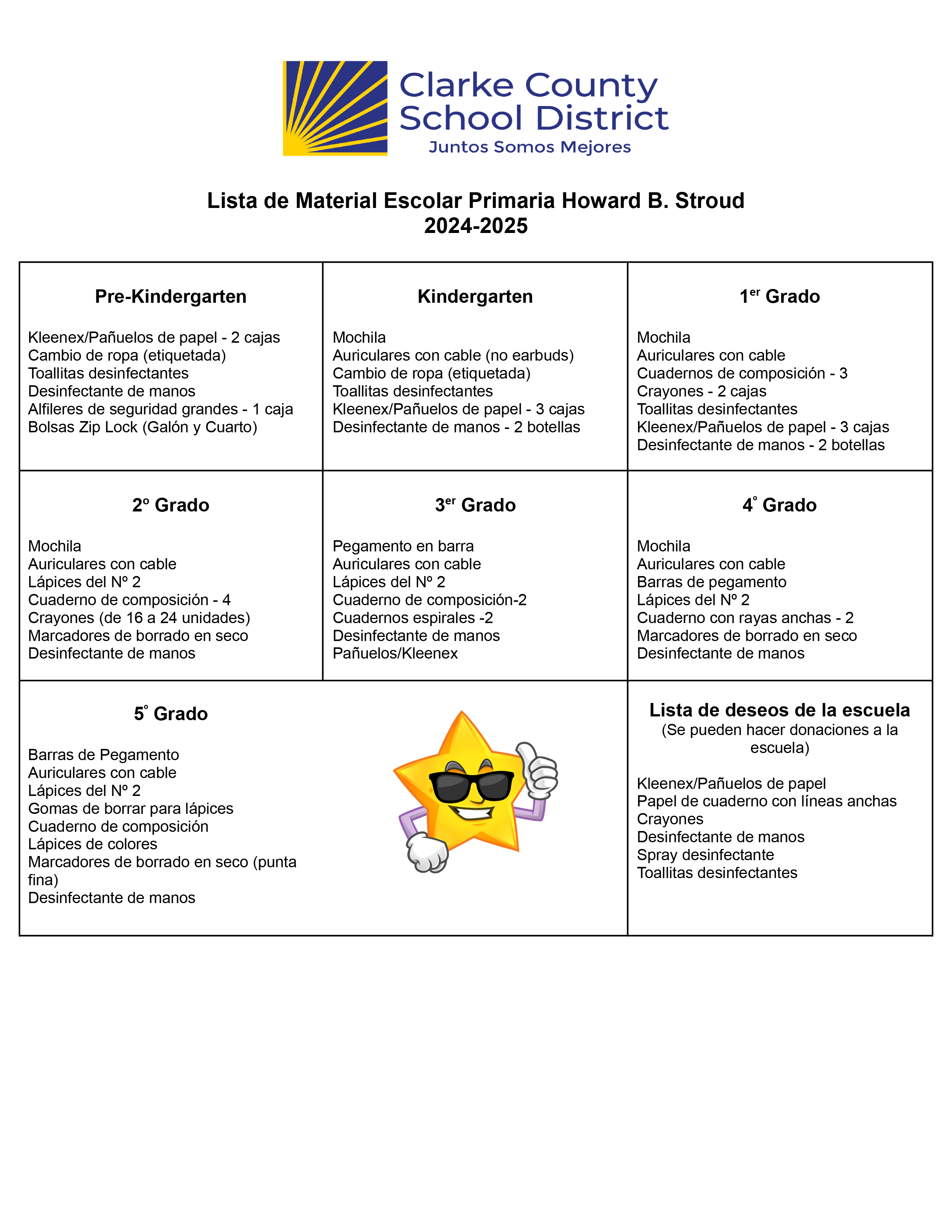 Supply Lists - 2024-25 | Howard B. Stroud Elementary