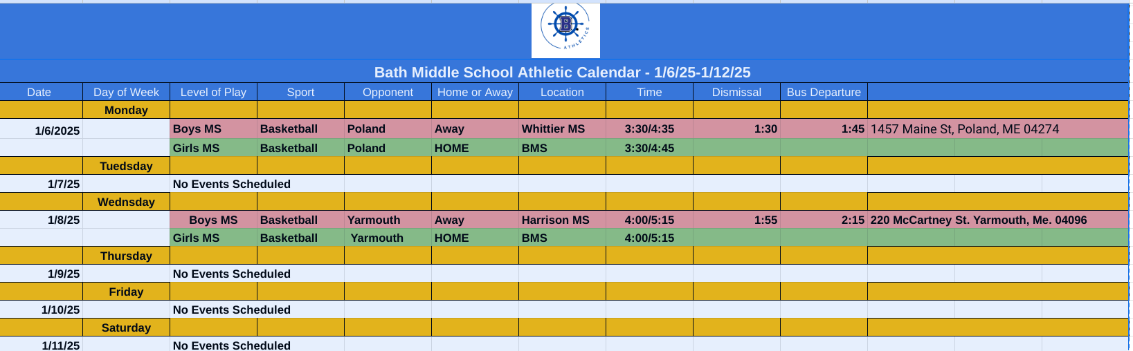 Weekly Athletic Outlook 