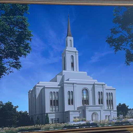 Framed image of the new LDS temple coming to Rexburg. 