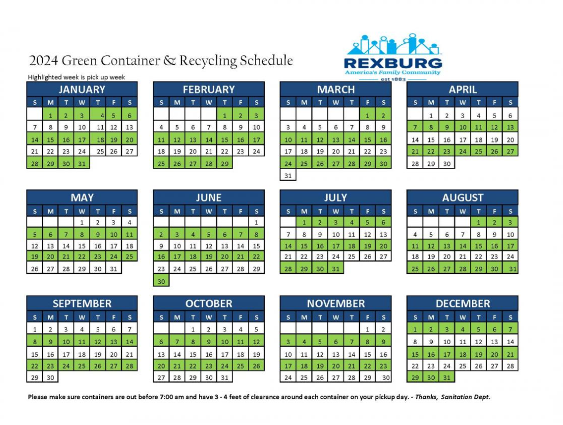 bi-weekly trash pickup calendar schedule