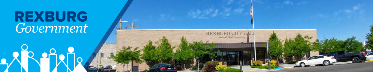 Rexburg government banner; photo of City Hall