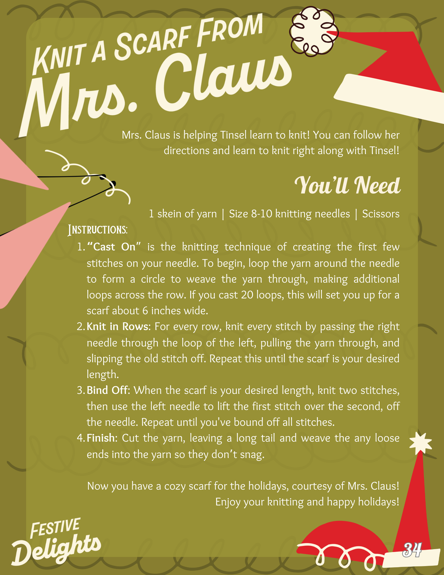 Knit a Scarf Instructions from Mrs. Claus