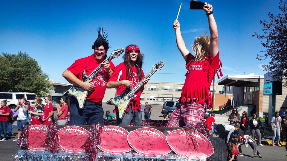 "rockers" in red on a parade float for the 4th of July