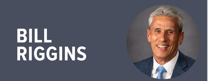 Bill Riggins in text with a circular photo