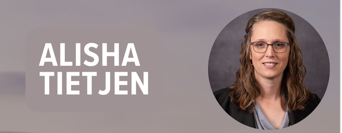 Alisha Tietjen in text with a circular photo