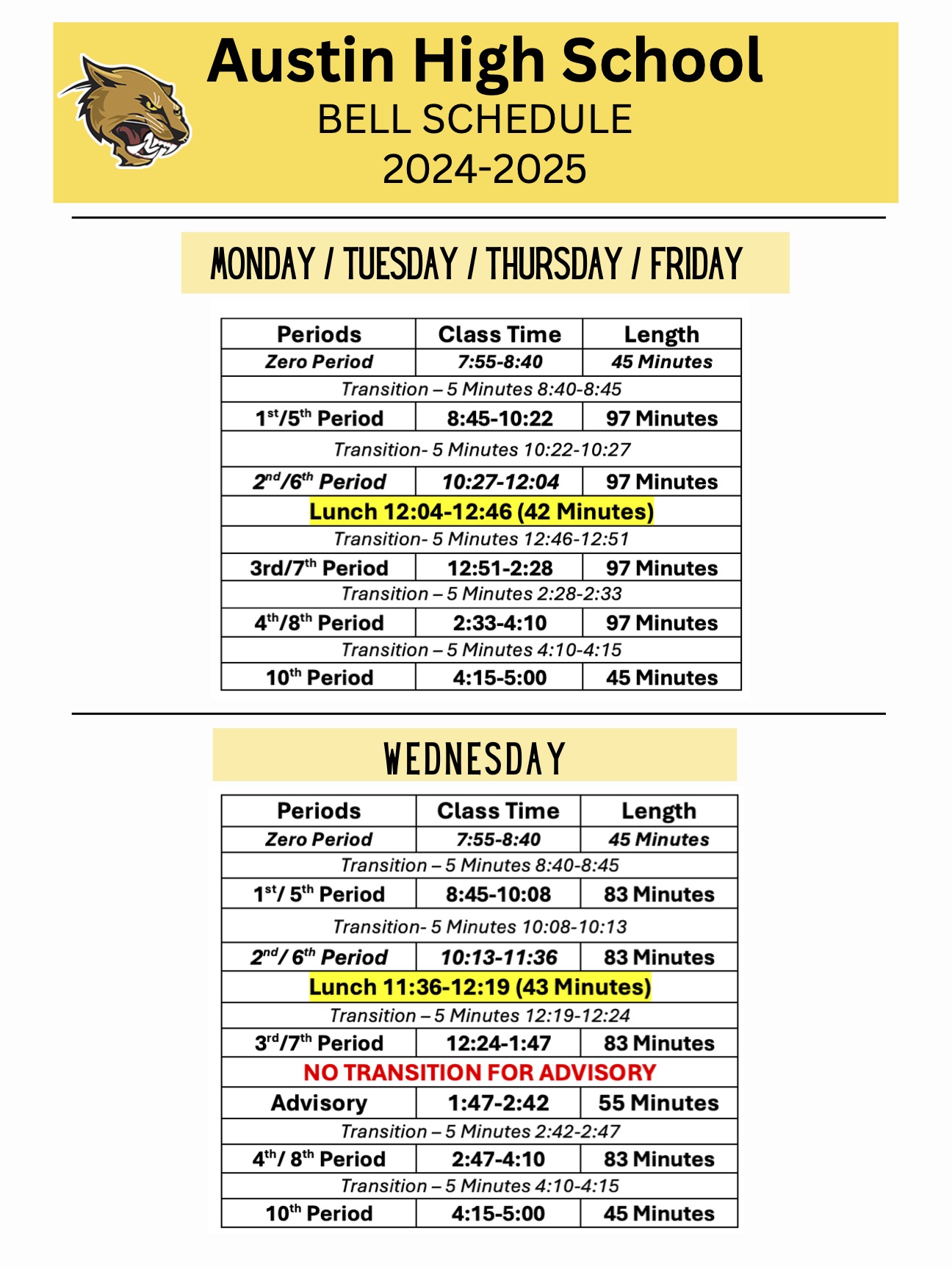 2024-2025 Bell Schedule