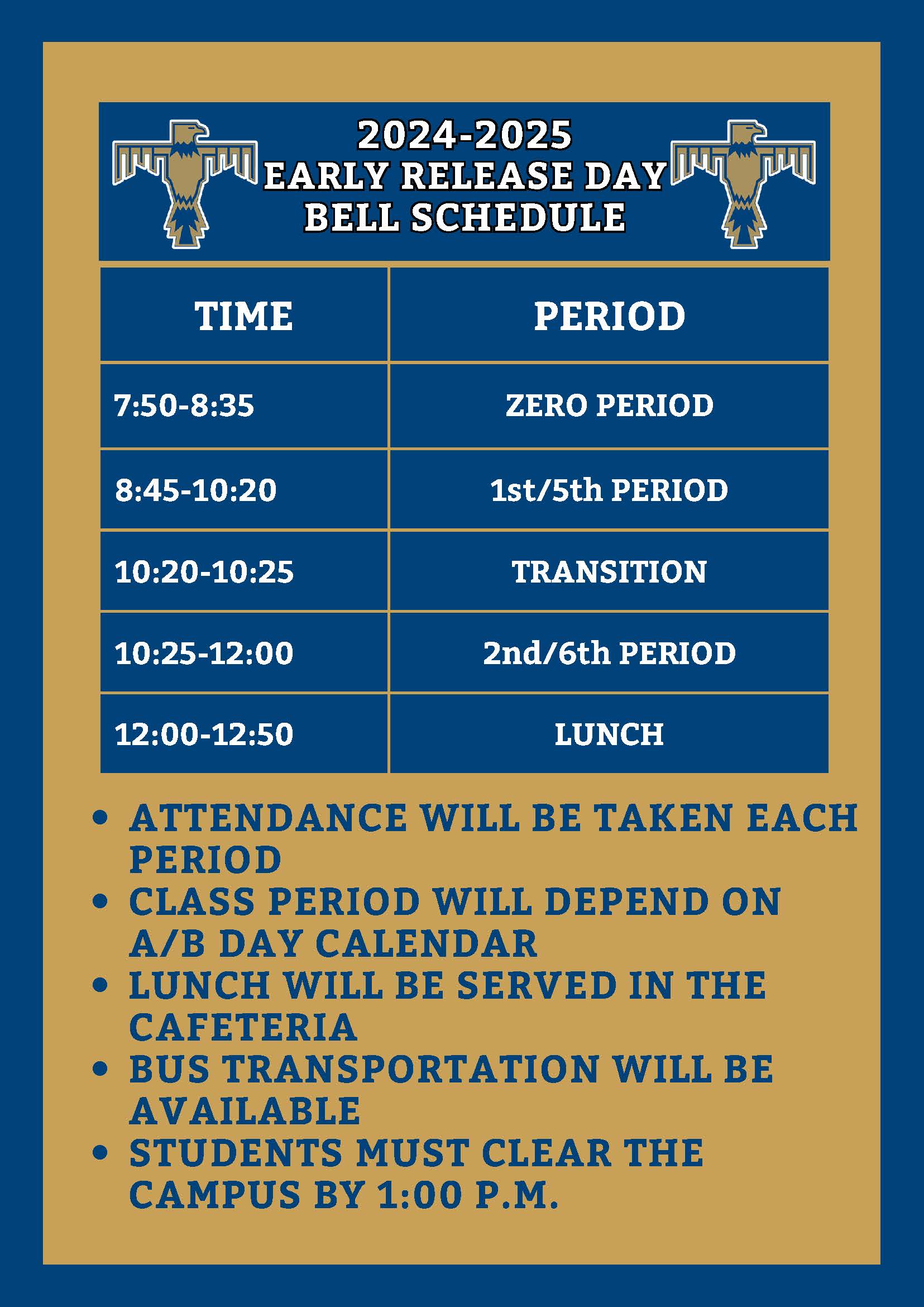Early Release Bell Schedule