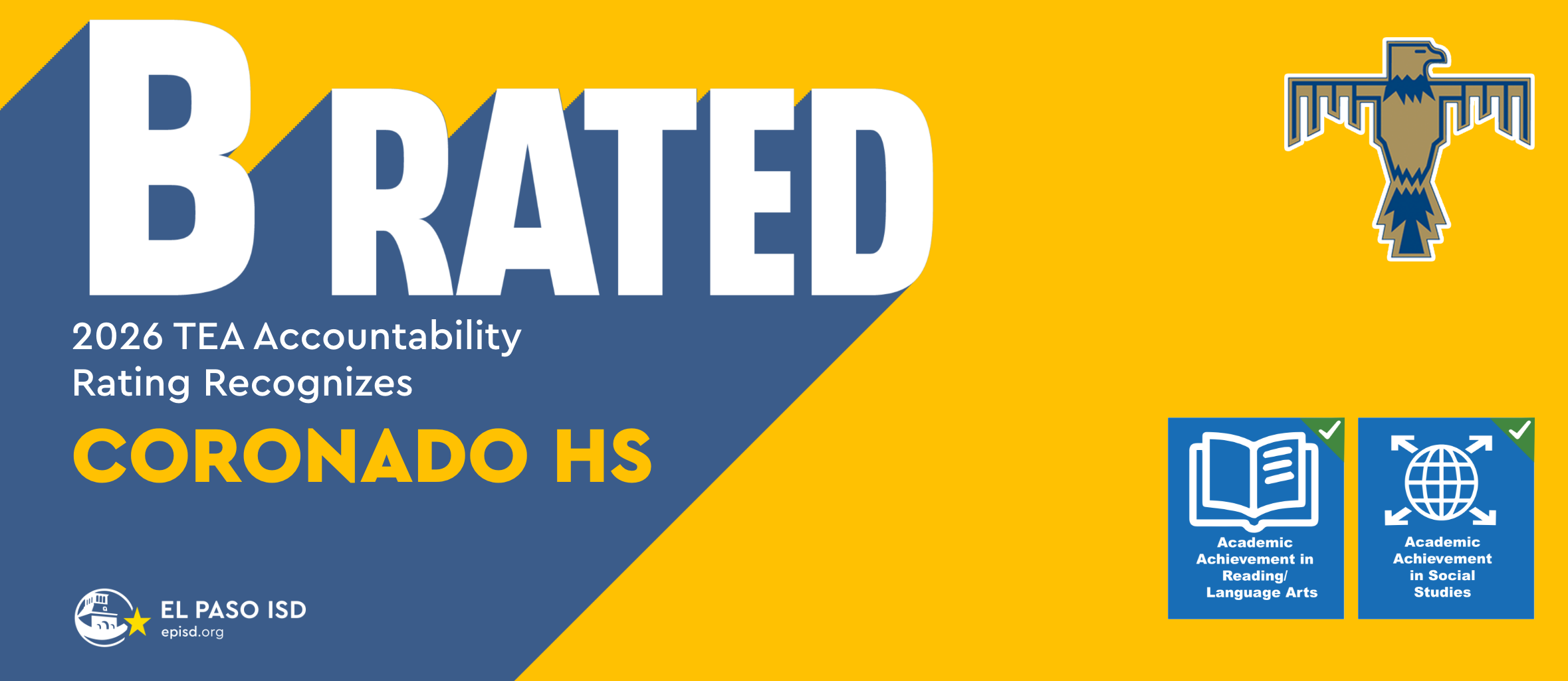 Yellow and blue graphic displays "B Rated" in white text. Logos of El Paso ISD, a bird, and icons are present.