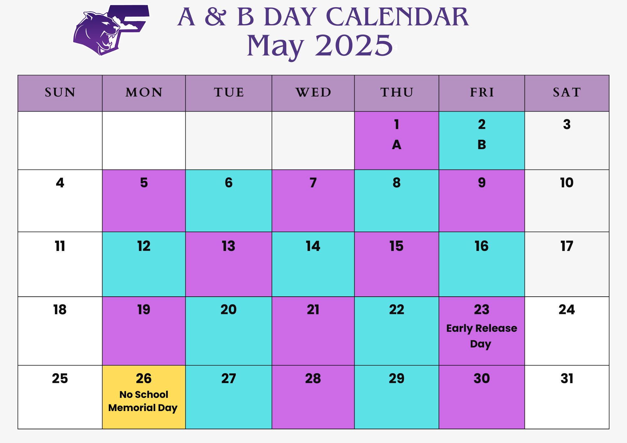 May A& B Day Calendar - PDF Available above
