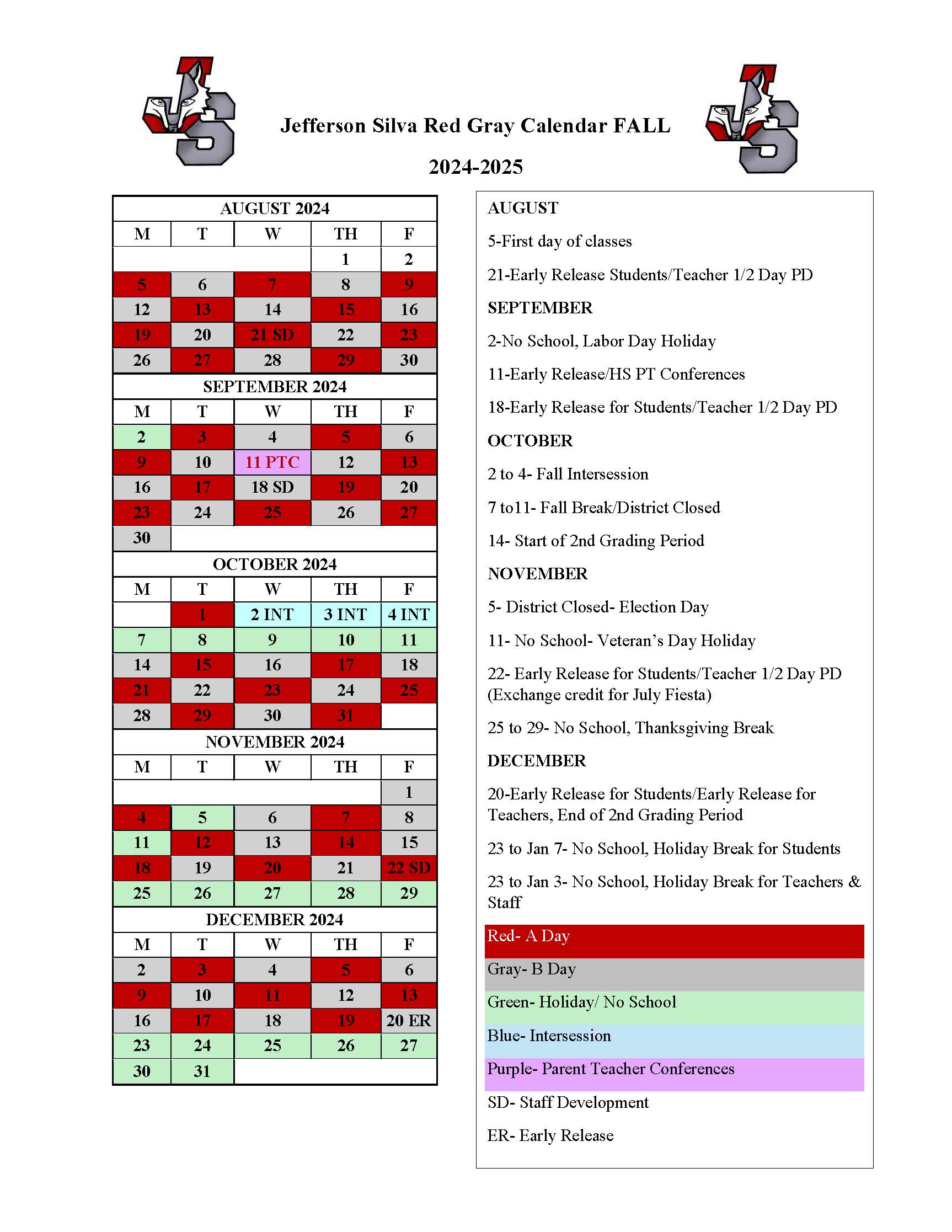 JSHS Red Gray Calendar Fall