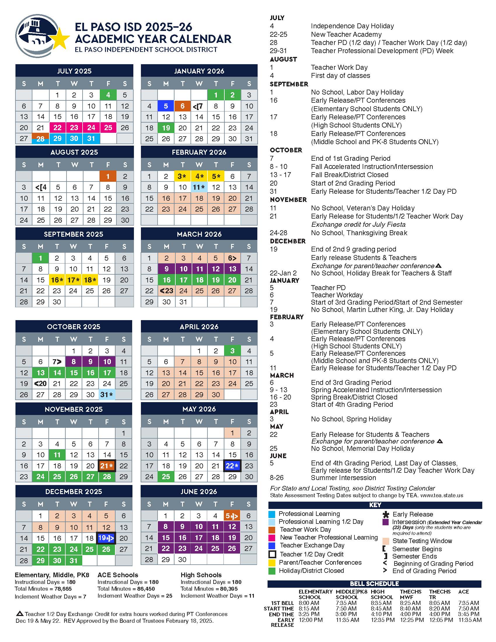 2025-26 EPISD Calendar