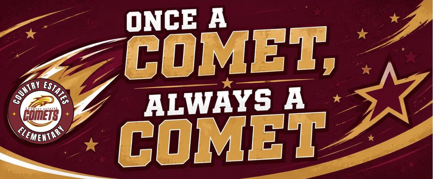 A maroon banner with stars and a logo reading "Once a Comet, Always a Comet". The Comets logo is in white.