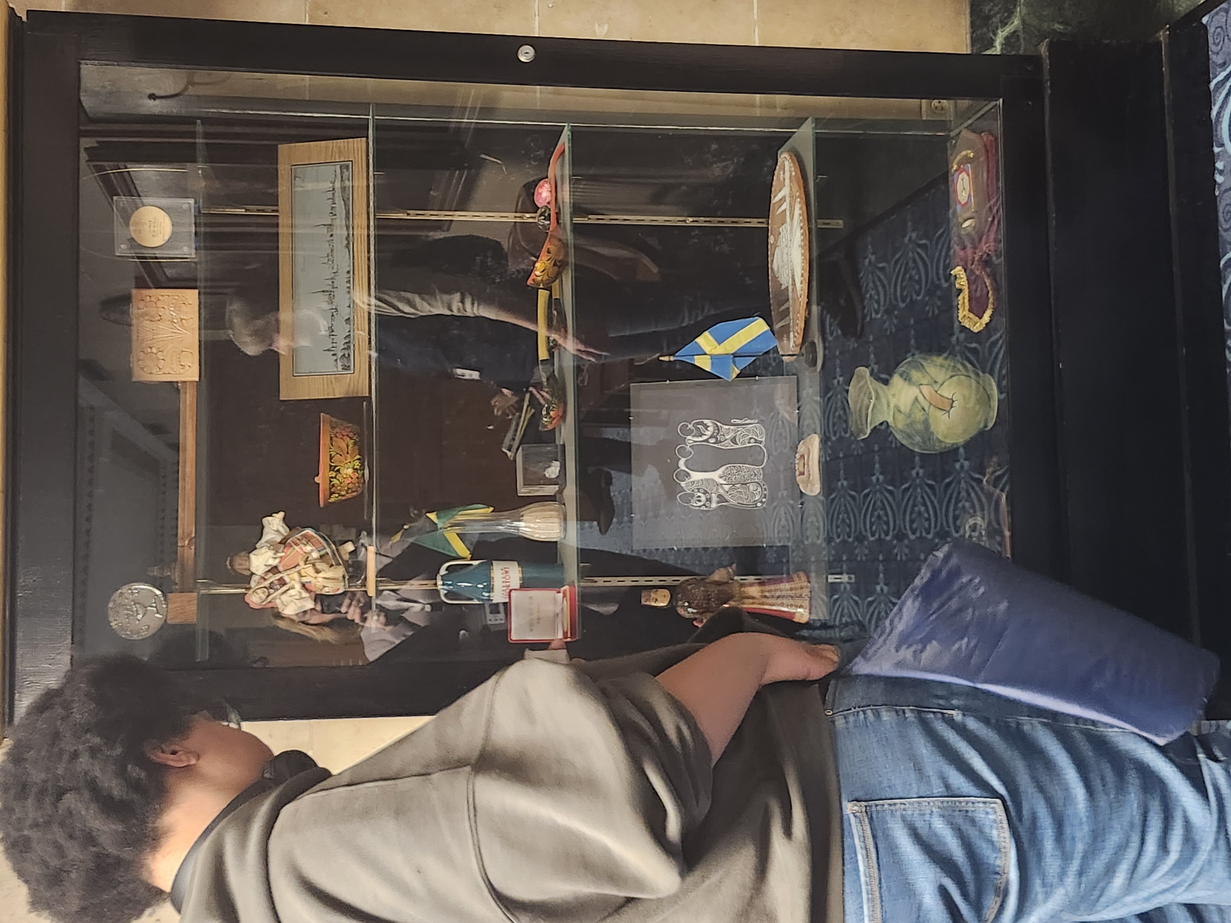 Student looking at a display case