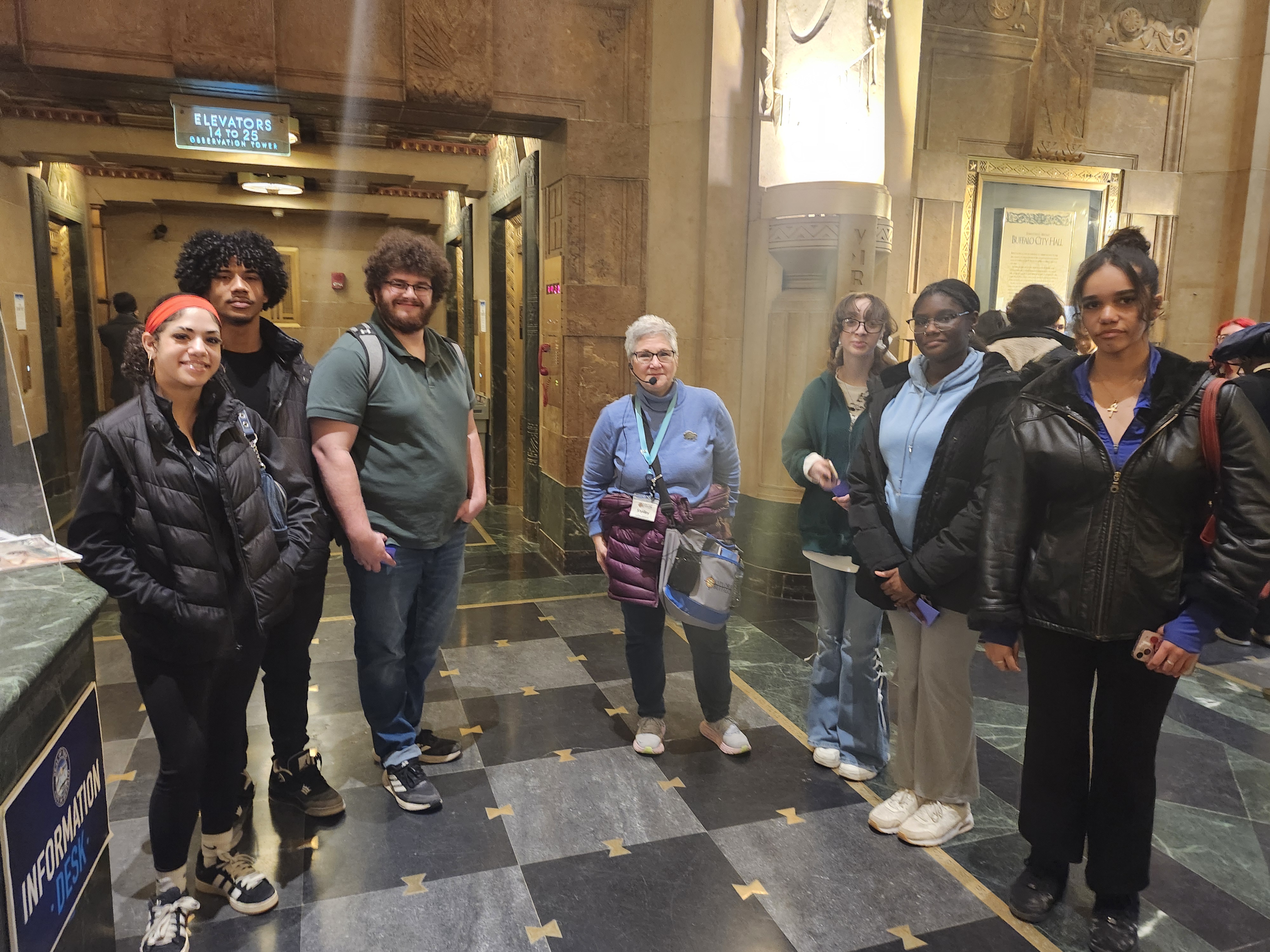 Students at Buffalo City Hall getting tour