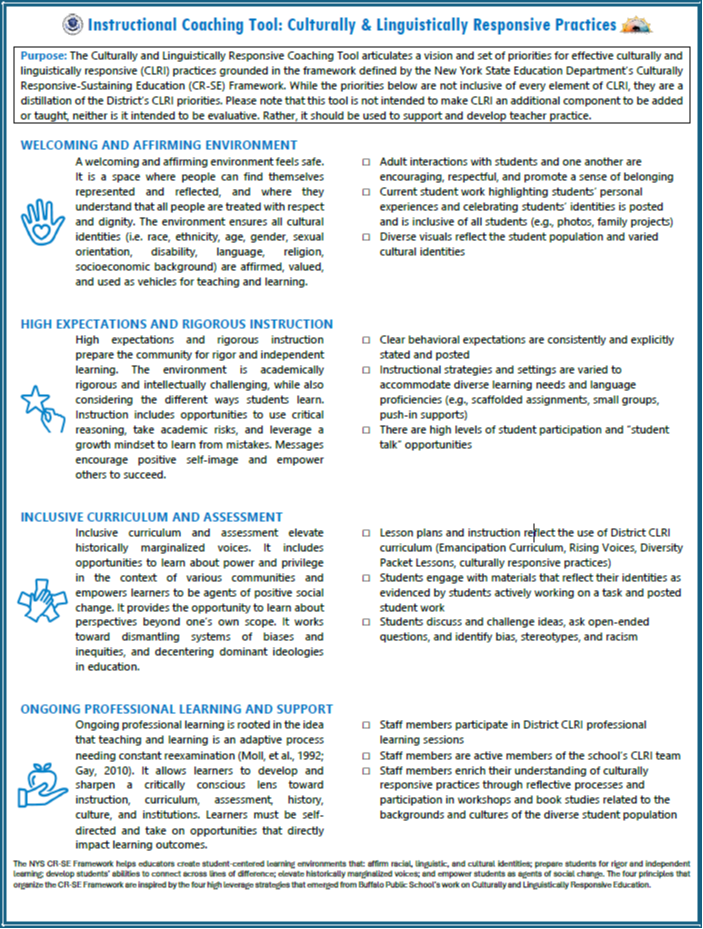 BPS Instructional Coaching Tool for Culturally & Linguistically Responsive Practices - Click on the image to access a PDF version of the document