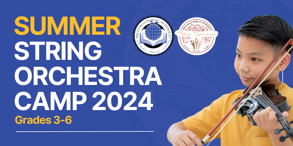 News Tile Summer  String  Orchestra Camp 2024 grades 3-6 boy playing violin