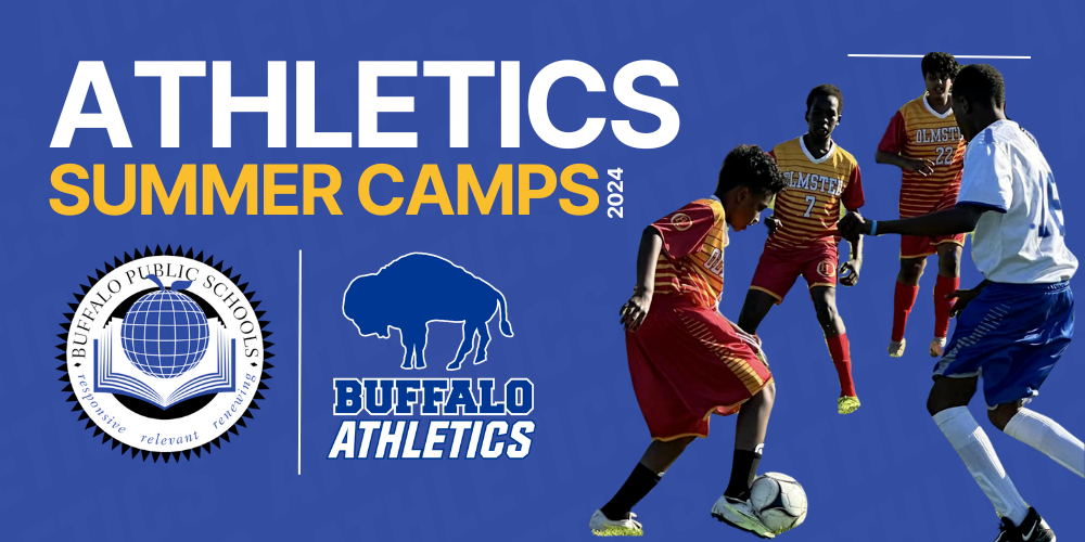 Athletices Summer Camps 20234 BPS Crest and Athletics Logo, 4 boys playing soccer