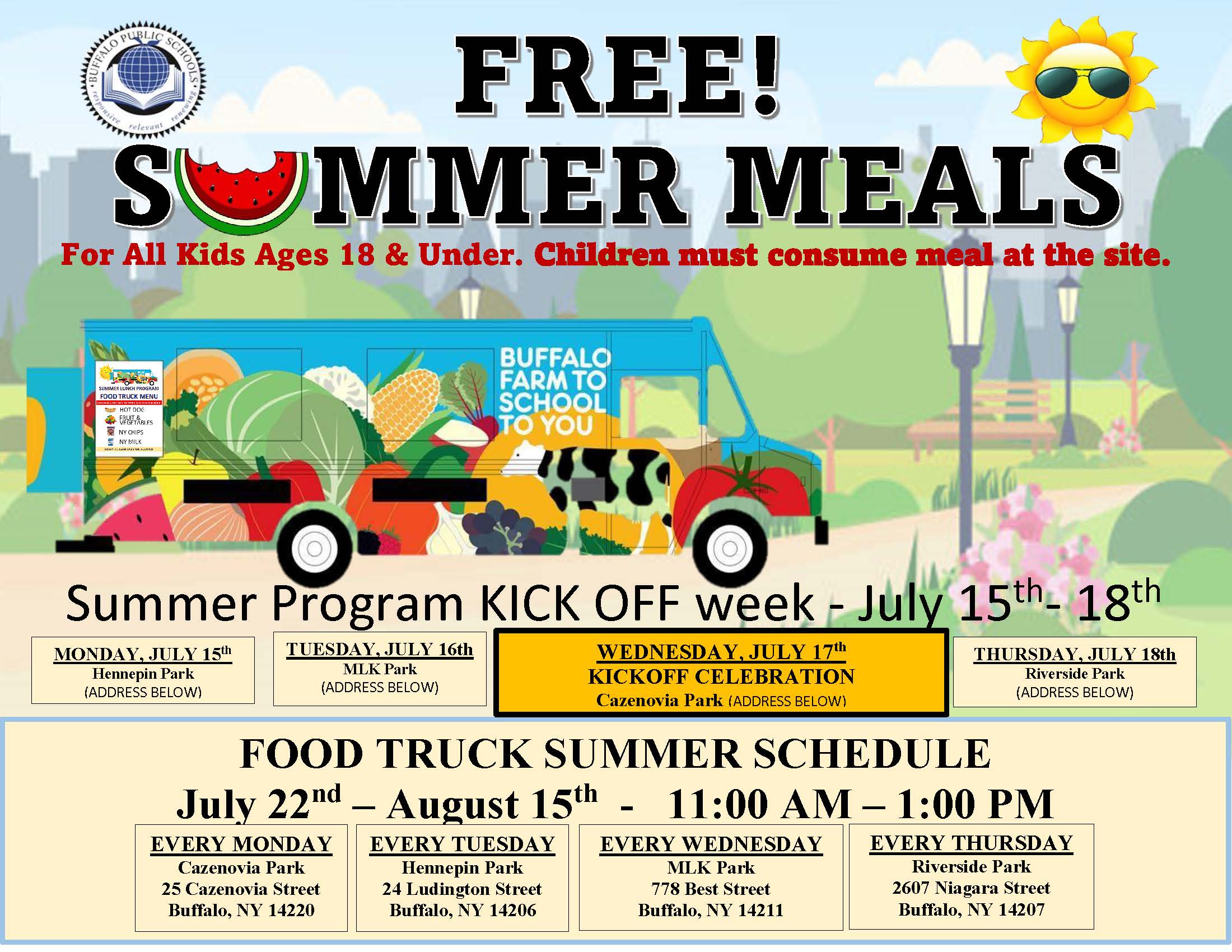 SUMMER PROGRAM FOOD TRUCK SCHEDULE - PARKS