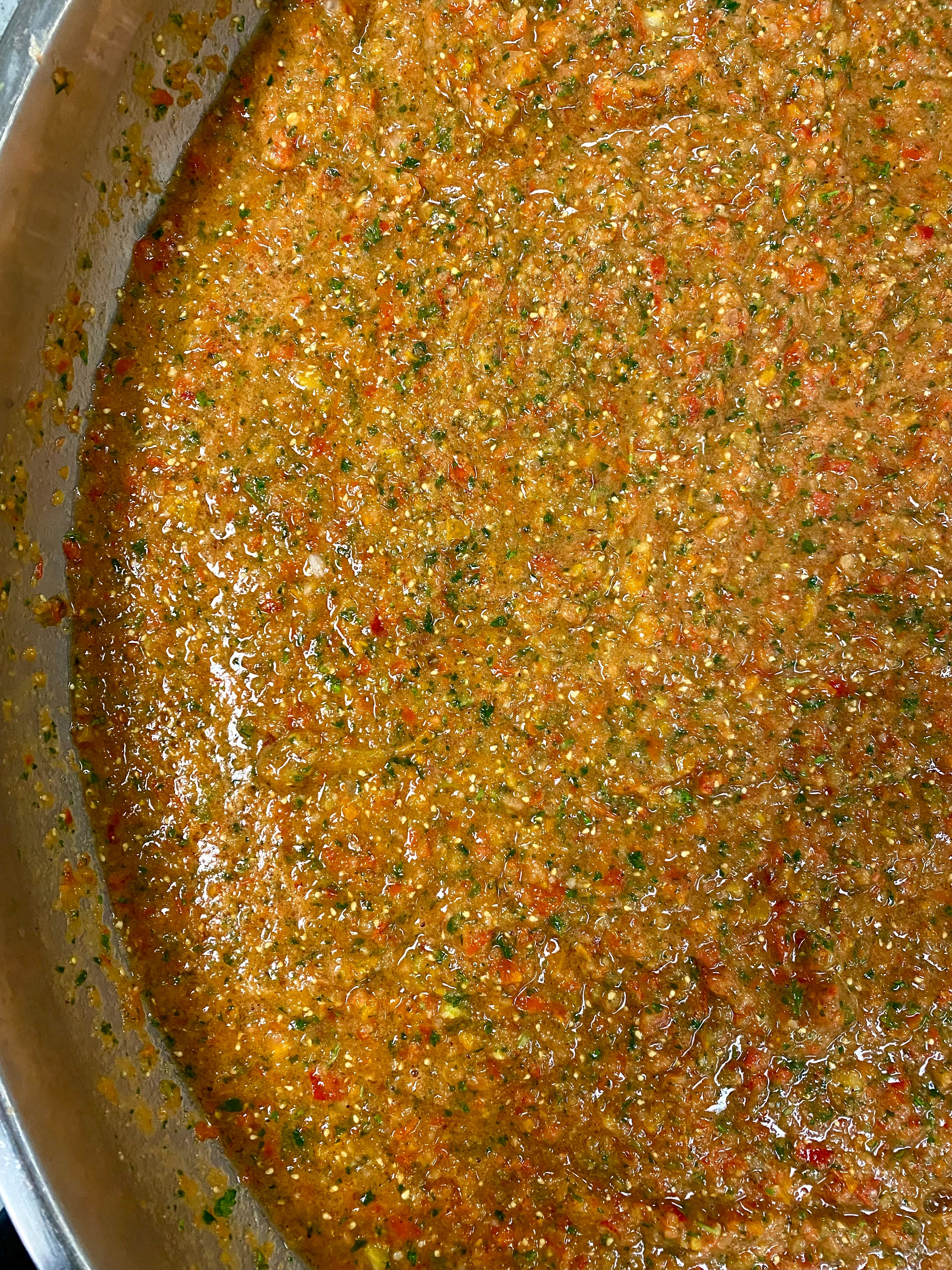 Sofrito- final recipe once all ingredients are mixed. Sofrito is used in most Hispanics households.  Sofrito is a blend of vegetables, herbs, and spices used to flavor beans, fish, meats, rice and stews.