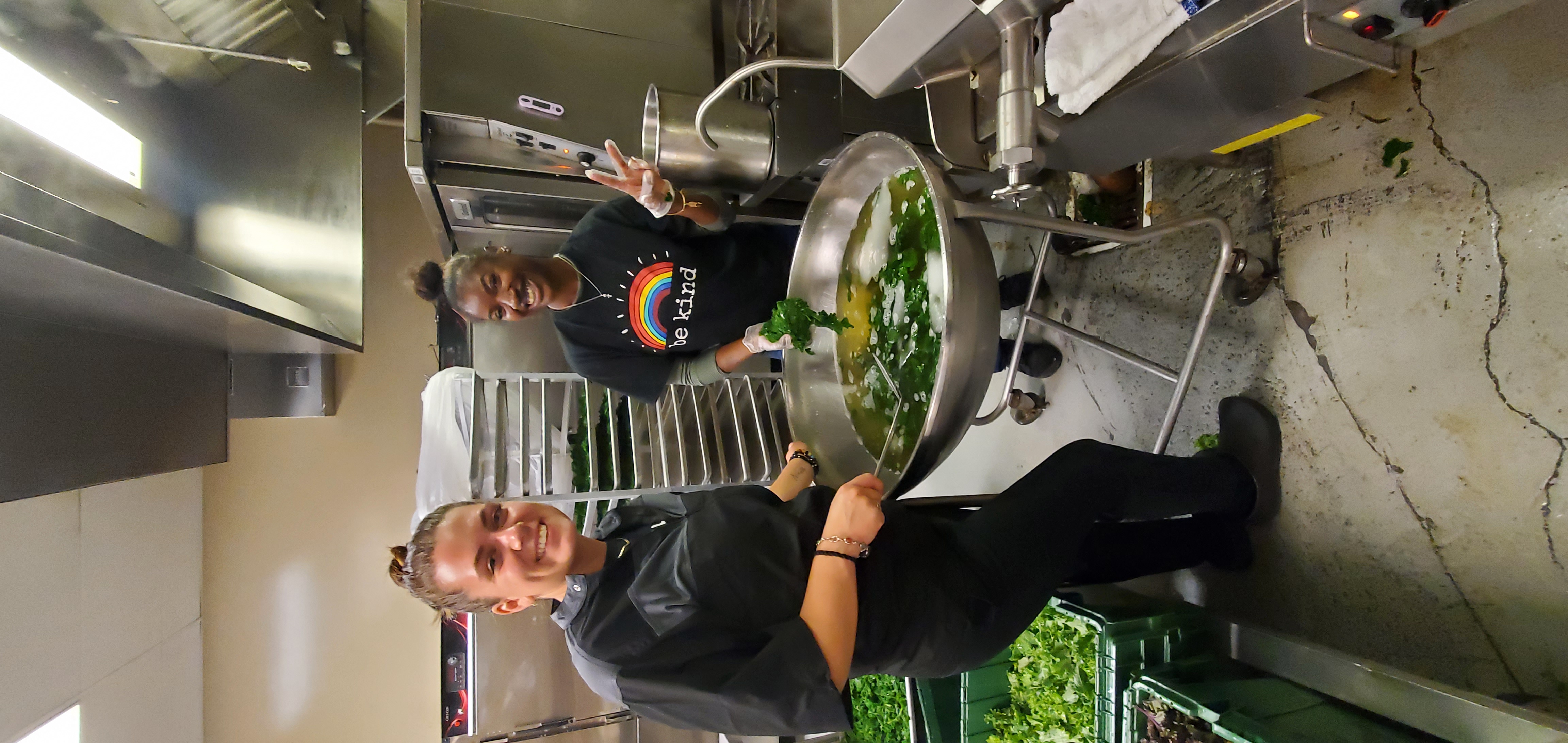 Staff prepping the swiss chard