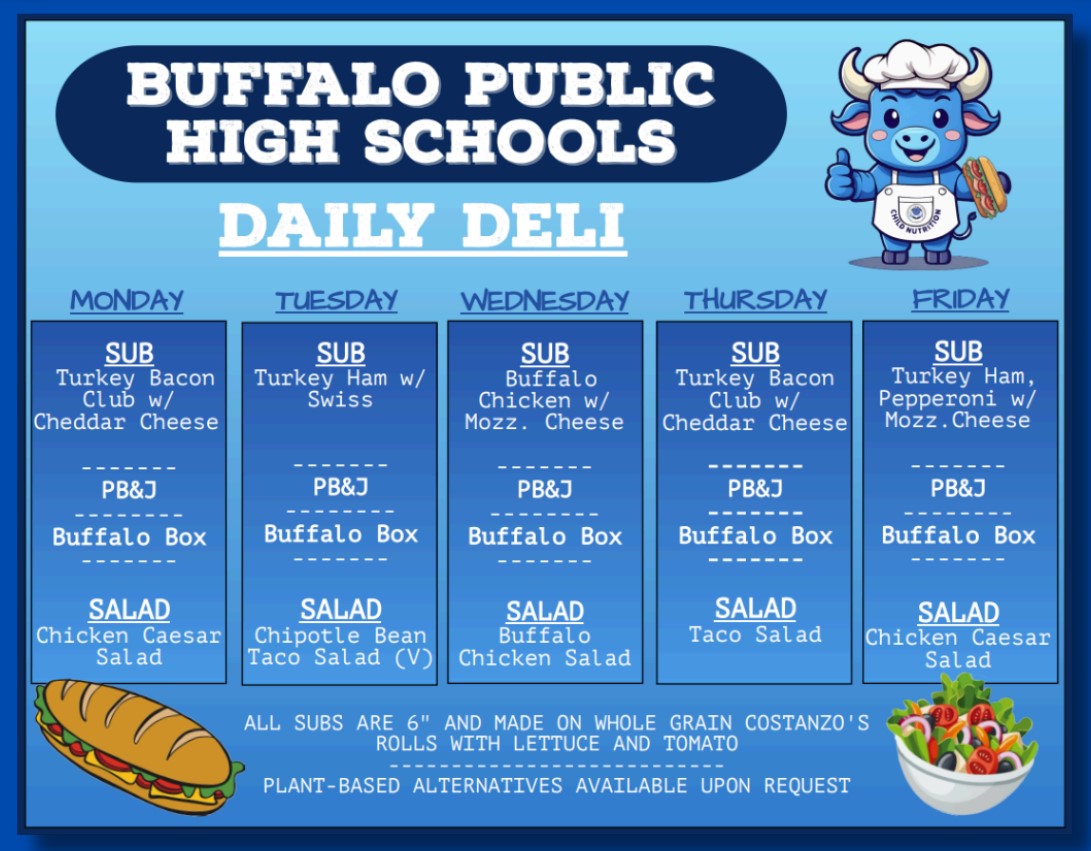 High School Daily Deli Menu Calendar