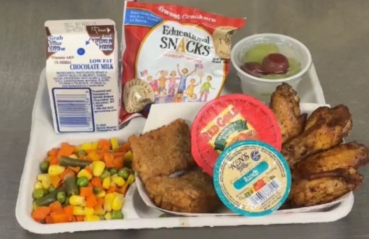 School 97- Lunch served on 11.14.25 Chicken Wing,Pizza Crunchers, Vegetable Medley, Grape, Educational Snacks & Chocolate Milk