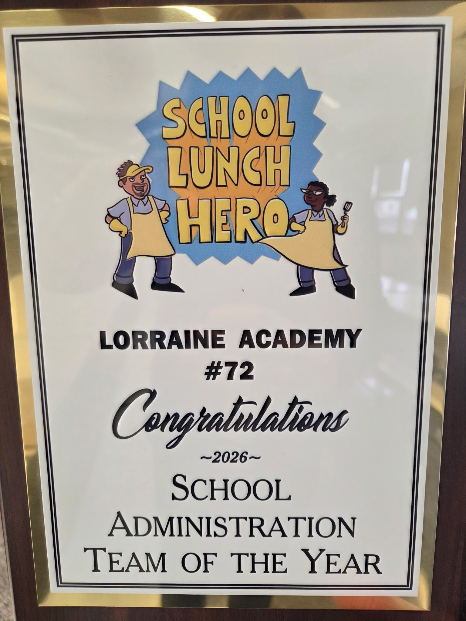 School 72 Administration Plaque- SLHD Team of the YR 2026