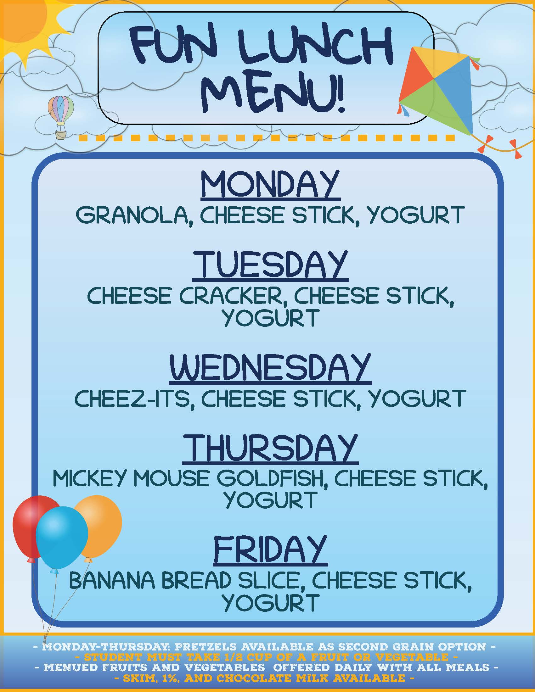 BPS, 26-27 Fun Lunch Menu