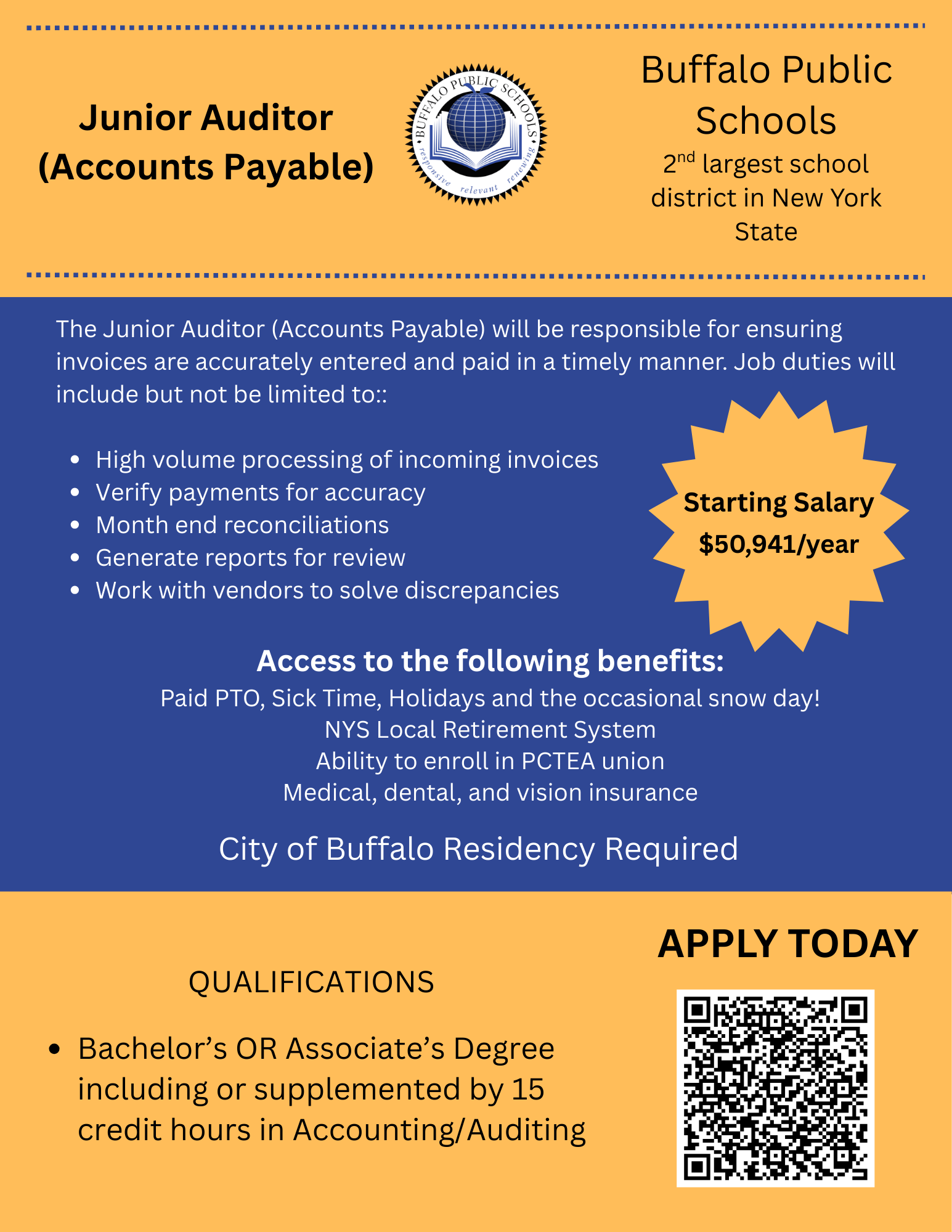Junior Auditor in the Accounts Payable Department Job Opening.