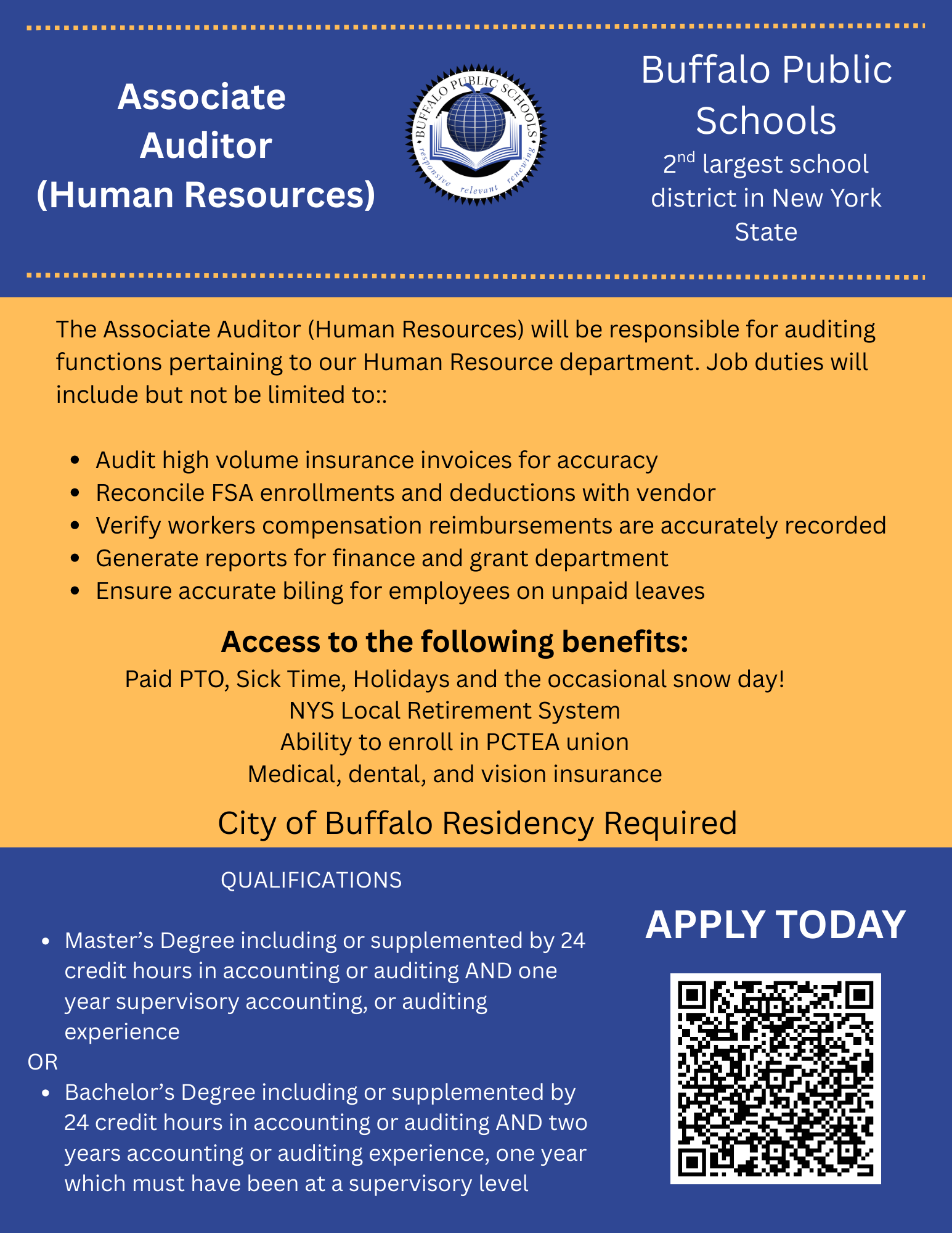 Associate Auditor in the Human Resource Department job opening