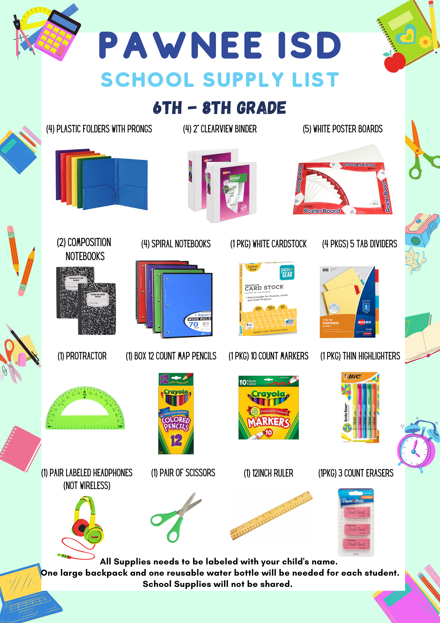 6th-8th Grade School Supplies