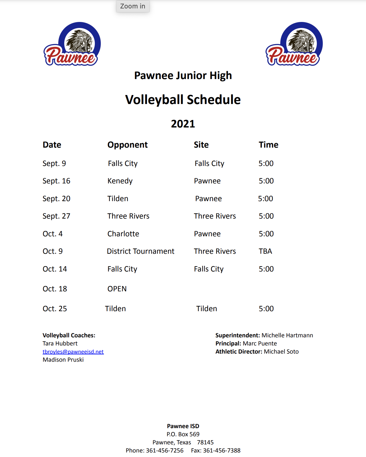 Volleyball Pawnee ISD