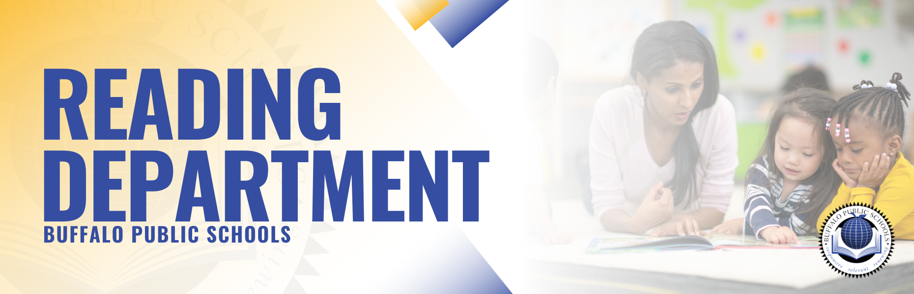 Reading Department Buffalo Public Schools  Picture of Teacher reading with two very young students