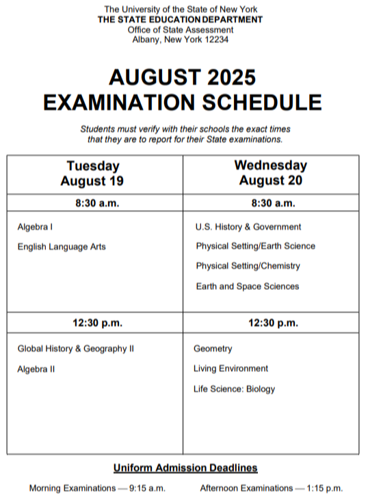 August  2025 Regents Exam Schedule