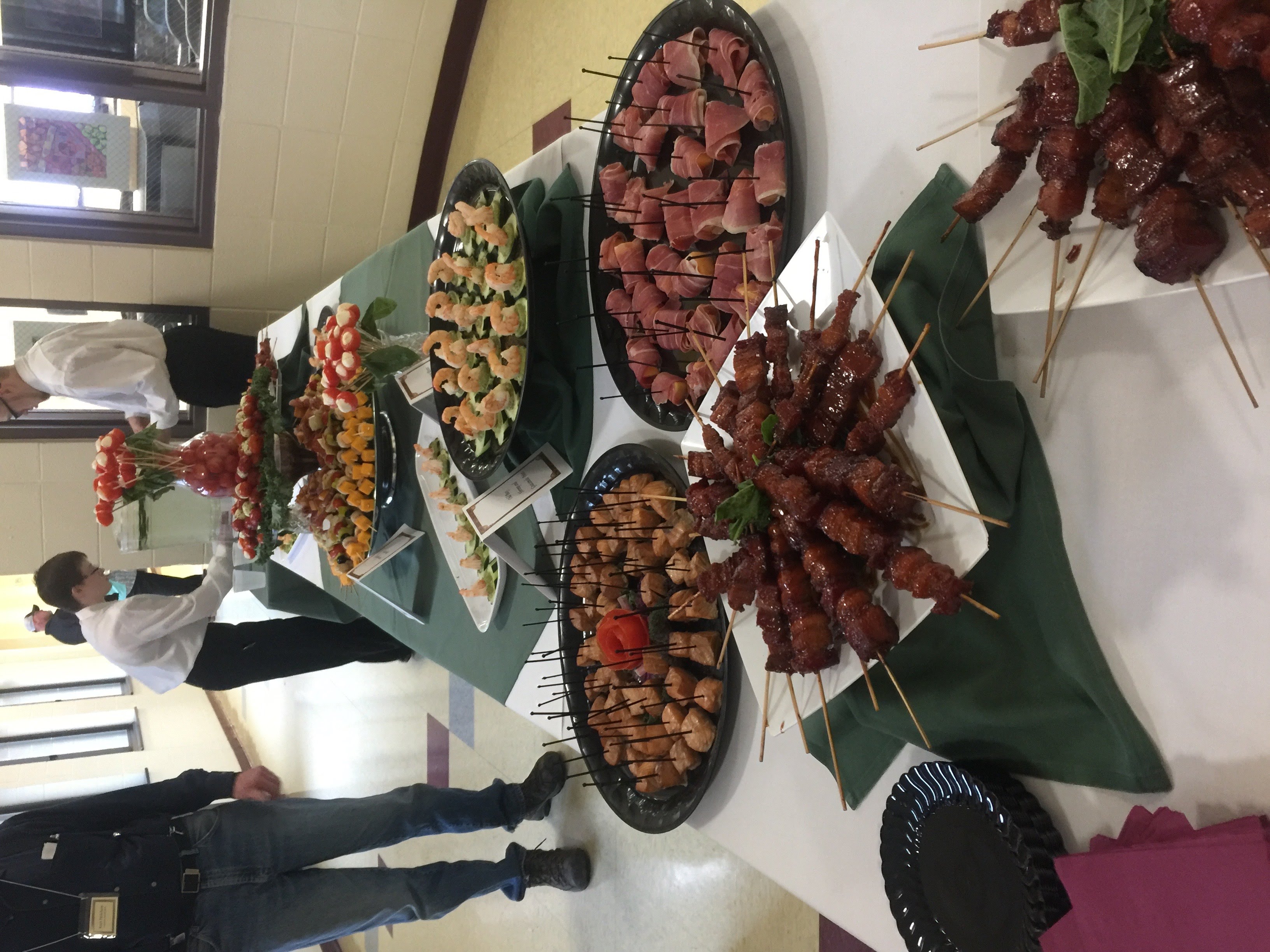 various foods presented on table